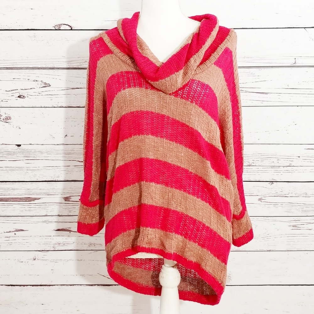 Splendid red and tan striped cowl neck sweater TB3 - Picture 1 of 4